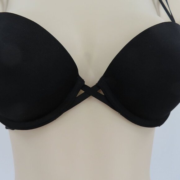 Aerie 32B Maddie Push Up Bra Padded Underwire Strappy Straps Solid Black Women - Picture 3 of 15